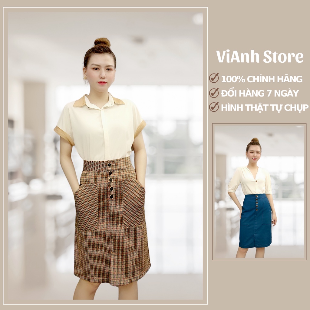 Chân váy công sở đẹp thiết kế kiểu Hàn Quốc dáng bút chì hơi suông dài xẻ tà hack dáng cao ViAnh Store V0146 V0147