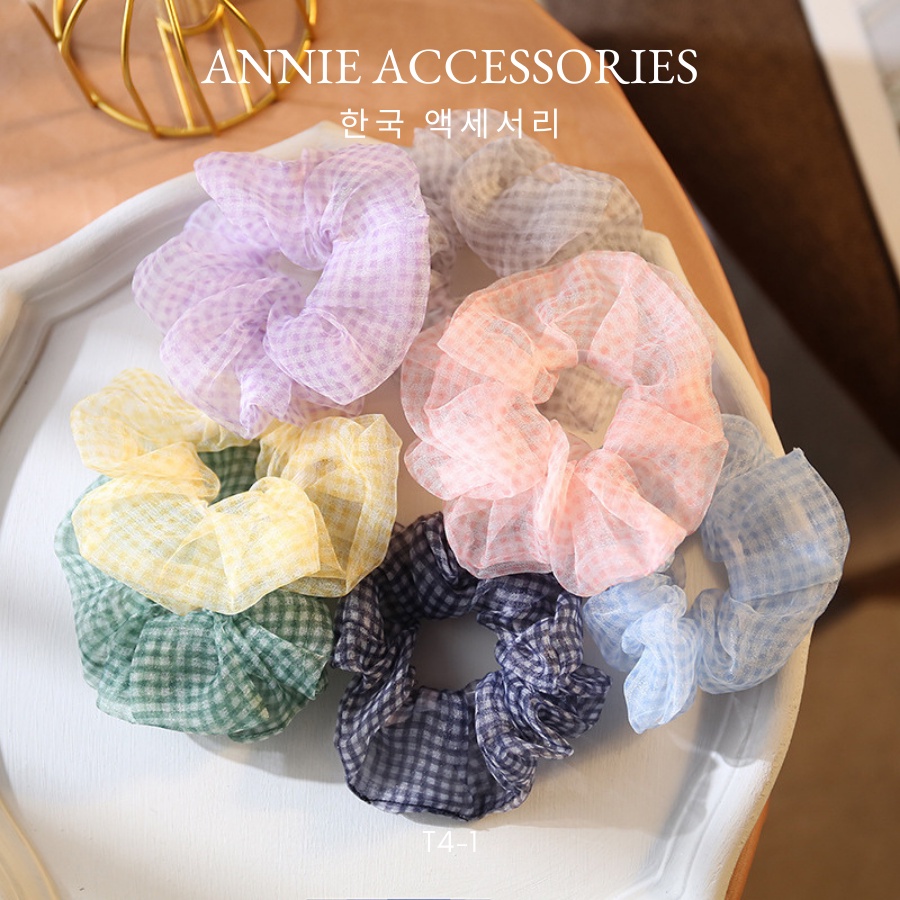 Buộc tóc Cột Tóc Vải Scrunchies caro nhiều màu ANNIE - T4-1