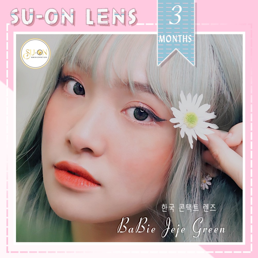 Kính áp tròng 3 tháng BABIE JEJE GREEN áp tròng 14,2mm 0 độ