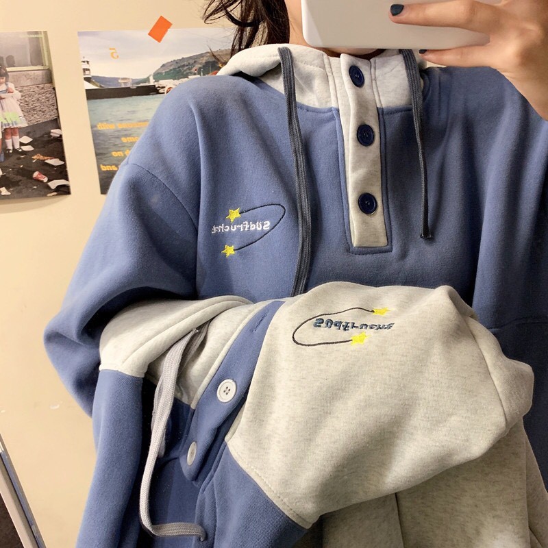 ÁO HOODIE PHỐI MÀU MŨ TÚI SUDFRUCHT - ÁO NỈ NGOẠI HOODIE CÚC CÀI TAY CHUN PHỒNG XANH XÁM | BigBuy360 - bigbuy360.vn