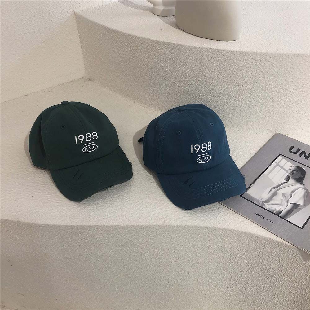 Mũ lưỡi trai rách thêu chữ phong cách hip hop Hàn Quốc đơn giản 1988
