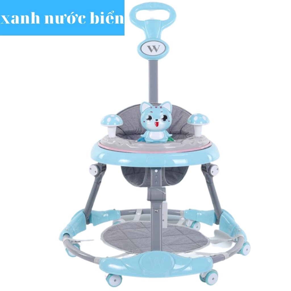 Xe tròn tập đi cho bé  baby walk - xe dụng cụ tập đi có cán đẩy điều chỉnh cao thấp có nhạc,đèn