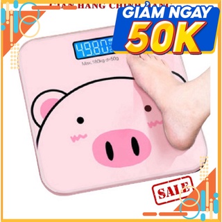 Cân điện tử sức khỏe hình heo hồng, Cân điện tử gia đình dùng pin AAA hình heo chính xác tiện lợi bảo trọng lương 180kg