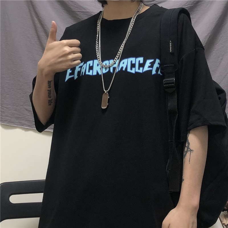 Áo phông tay lỡ unisex form rộng chữ Efecrohccif_Áo thun tay cộc nam nữ basic, hottrend