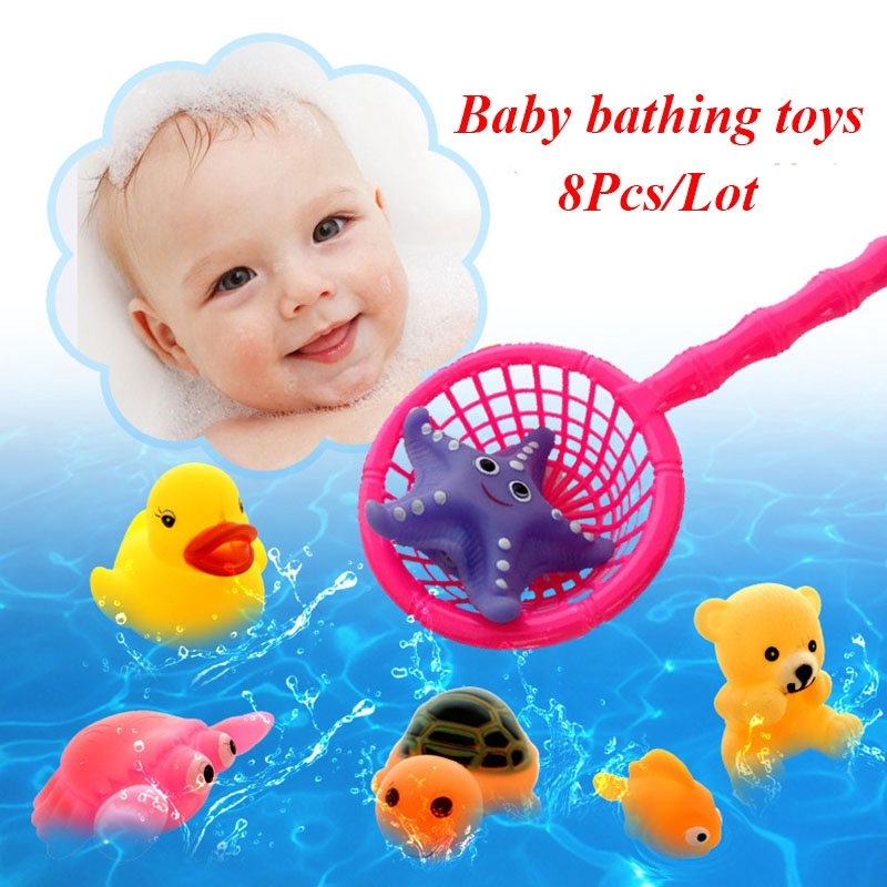 Set 8 đồ chơi trong nhà tắm hình động vật bằng cao su mềm phát ra âm thanh vui nhộn cho bé