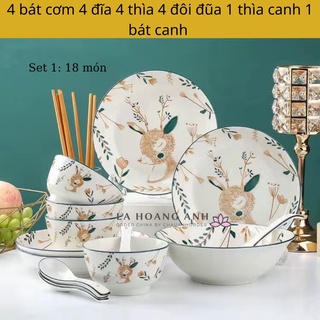 Set bát đĩa nai 18 món hàng sứ cực đẹp