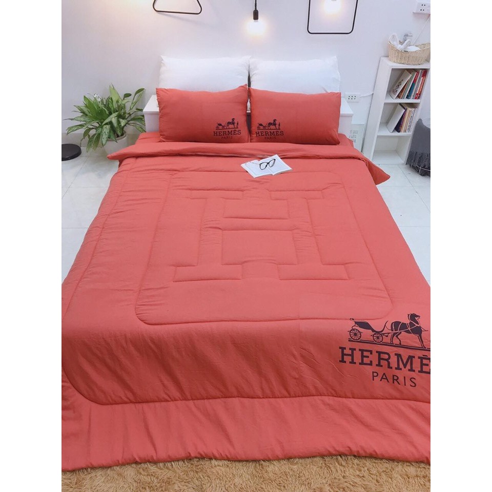 Bộ Chăn Ga Gối Chất Đũi Thương Hiệu Chăn Trần Sẵn XANH SET 4 MÓN