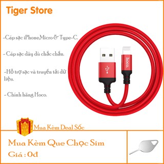 Cáp sạc Hoco x14 hỗ trợ sạc nhanh iphone,Micro,Type-C,dấy sạc bọc dù chắc chắn - Hàng chính hãng - Tigerstoree