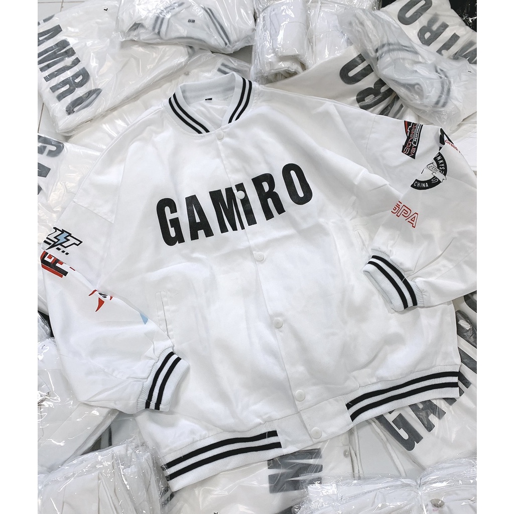 Khoác Bomber Phối Thân GAMIRO Kẻ Viền Nam Nữ Unisex Dáng Rộng Tay Bồng Cúc Bấm