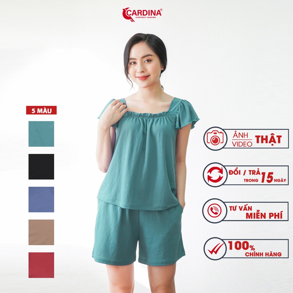Đồ Bộ Nữ 𝐂𝐀𝐑𝐃𝐈𝐍𝐀 Chất Cotton Nhật Cao Cấp Quần Đùi Áo Tay Cánh Tiên Dúm Ngực Màu Sắc Tươi Trẻ 2CF10