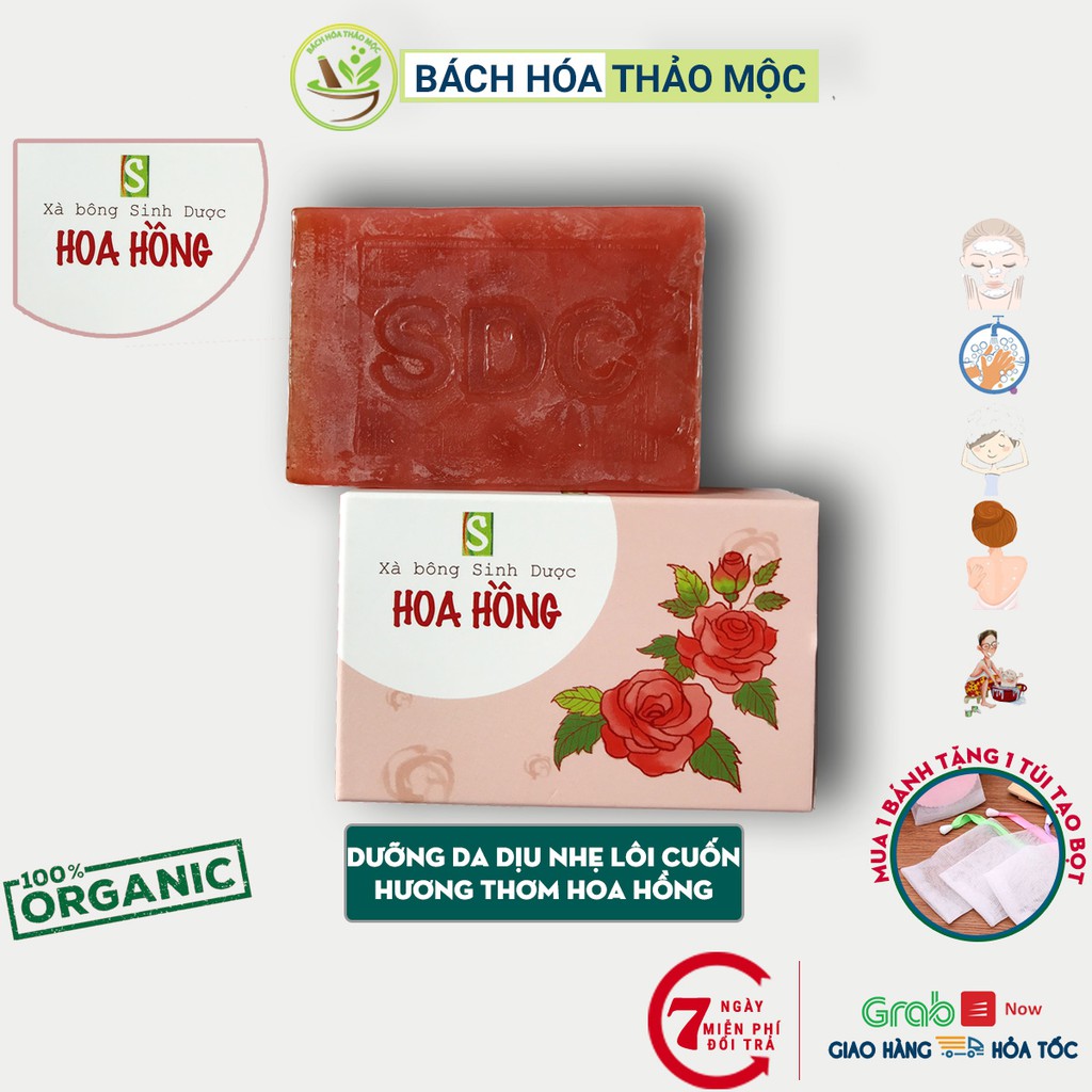 Xà Phòng Thiên Nhiên - Xà Bông Sinh Dược Hoa Hồng (Bản Giới Hạn) 100gram Dưỡng Da Dịu Nhẹ