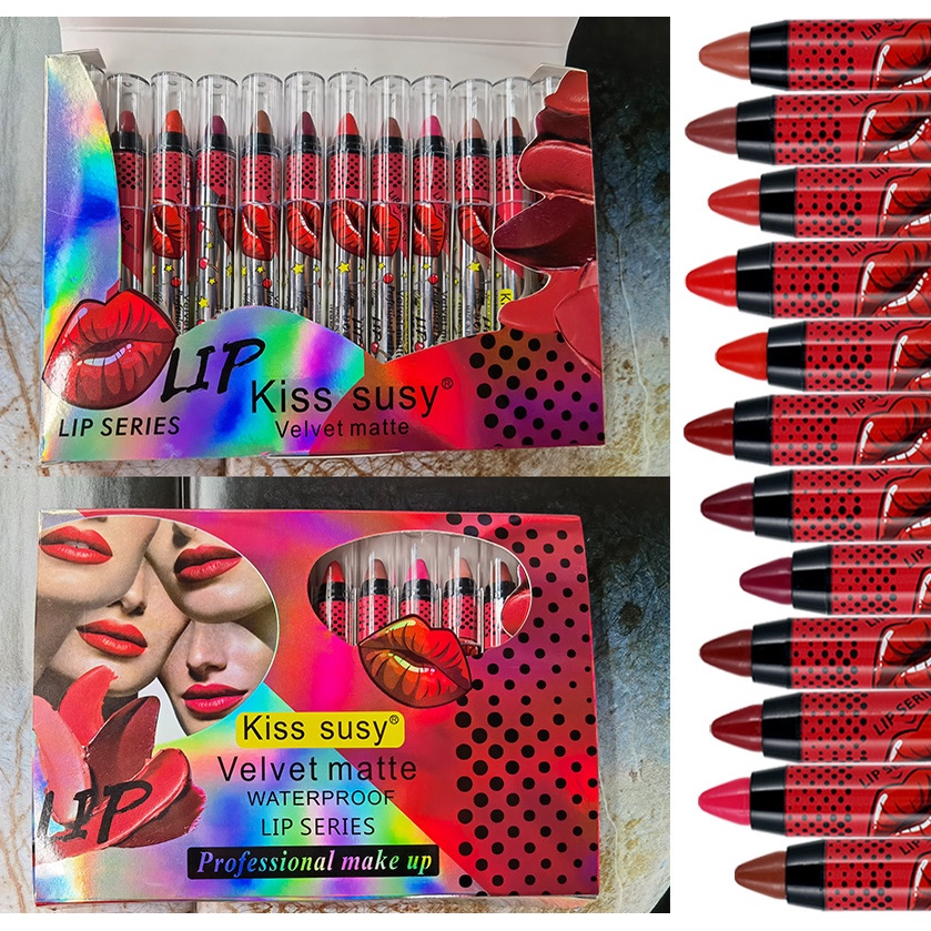 [Hàng mới về] Son lì chống dính cốc màu đỏ cam thiết kế hình cây bút