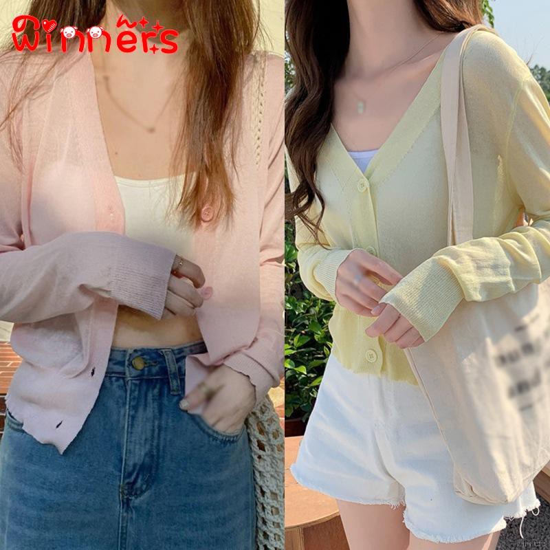 Áo cardigan dệt kim tay dài thiết kế cổ chữ V thanh lịch thời trang | BigBuy360 - bigbuy360.vn