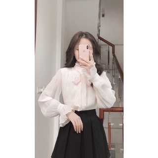 Áo sơ mi buộc nơ hàng quảng châu( ảnh thật shop chụp)