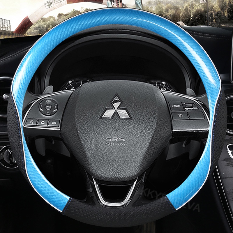 Bọc Vô Lăng Xe Hơi Mitsubishi Xpander Lancer ASX Triton 38cm Chất Liệu Da Phối Sợi Carbon