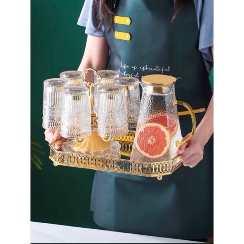 Khay kệ úp cốc ly mạ vàng đế thủy tinh pha lê sang chảnh tiện dụng, giá úp ly cao cấp dày dặn