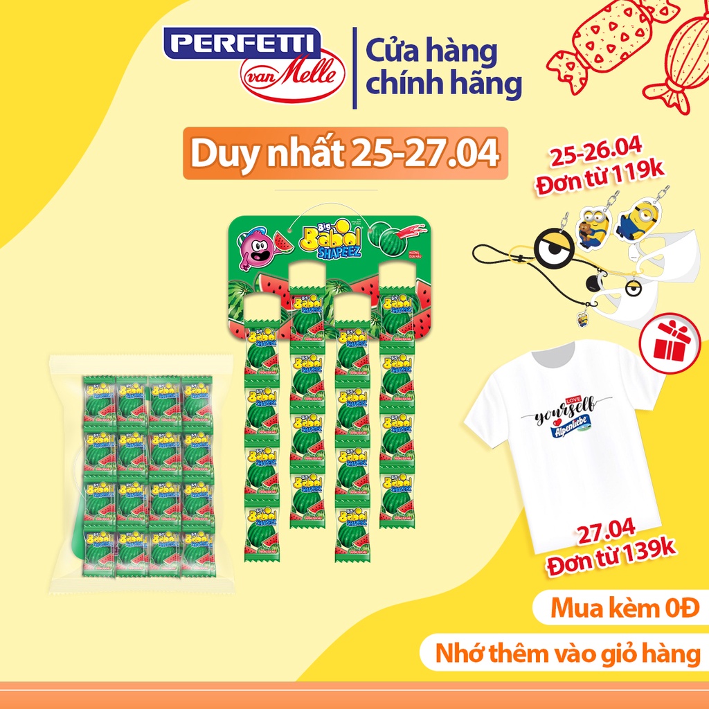 Kẹo sing gum Big Babol Shapeez hỗn hợp hương dưa hấu và hương cam dạng dây treo (64 viên)