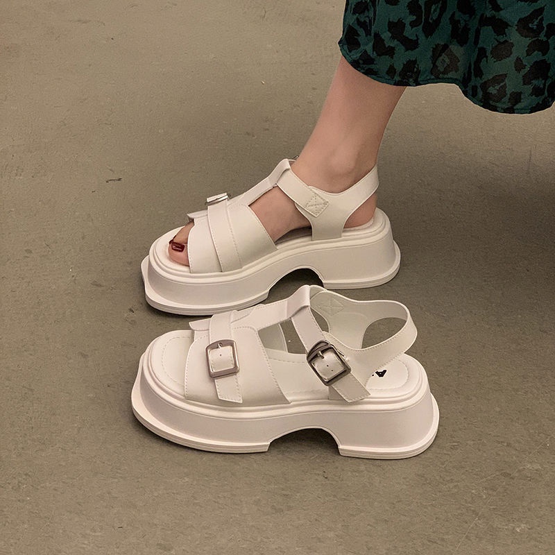 Jiashucheng Giày Sandal Đế Xuồng Dày Dặn Phong Cách La Mã Thời Trang Mùa Hè Mới Cho Nữ
