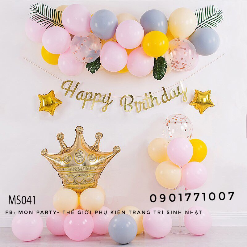 Trang trí sinh nhật cho bé 💝FREE SHIP💝Set bóng sinh nhật tone màu pastel cho bé đẹp tặng kèm nhiều phụ kiện