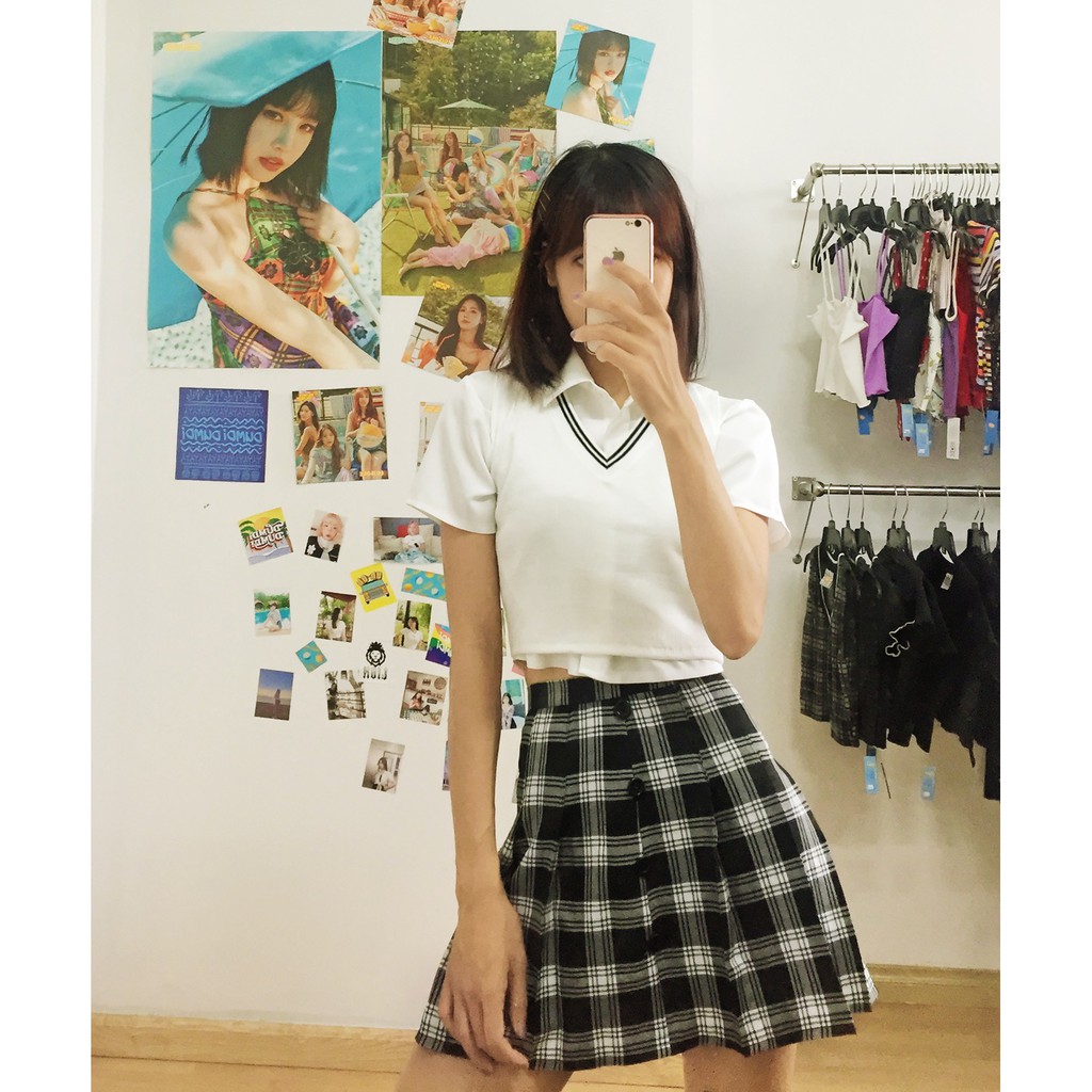 DALLA Áo sơ mi nữ trắng trơn tay ngắn croptop (SM1) | BigBuy360 - bigbuy360.vn