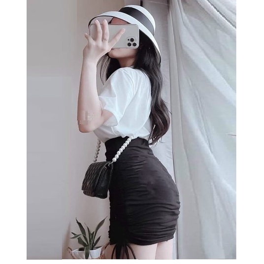 Chân VÁY Ngắn Thun Ôm Body Dây Rút 2 Bên HOT - BT Fashion  + VIdeo, Hình Thật
