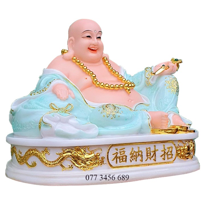 Tượng Di Lạc Đá Màu Xanh Cao 31cm