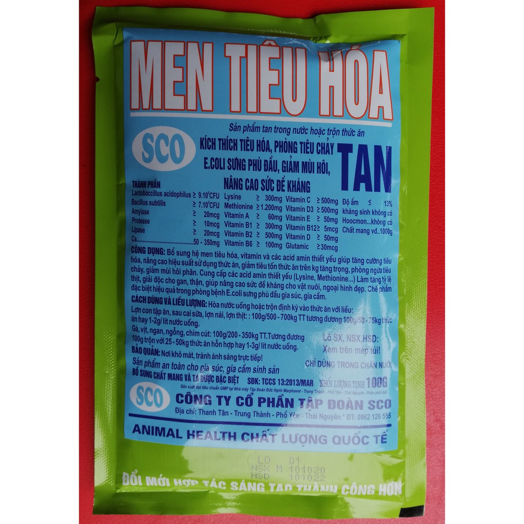 1 gói Men tiêu hóa cao cấp 100g phòng tiêu chảy, giúp tiêu hóa hoàn toàn thức ăn, giảm mùi hôi của phân