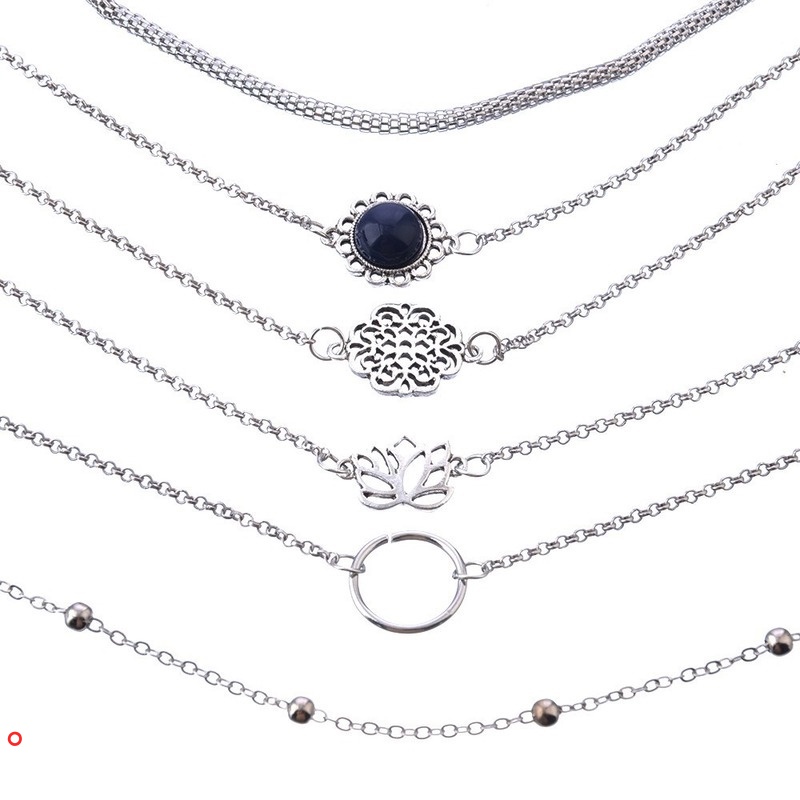 Set 6 vòng tay hạt bạc hình hoa sen dành cho nữ