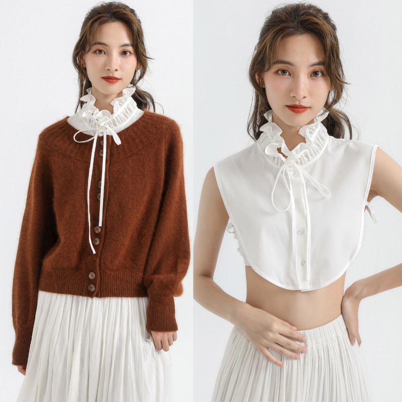 Mary Áo Sơ Mi Giả Cổ Đứng Cài Nút Có Thể Tháo Rời Và Dây Buộc