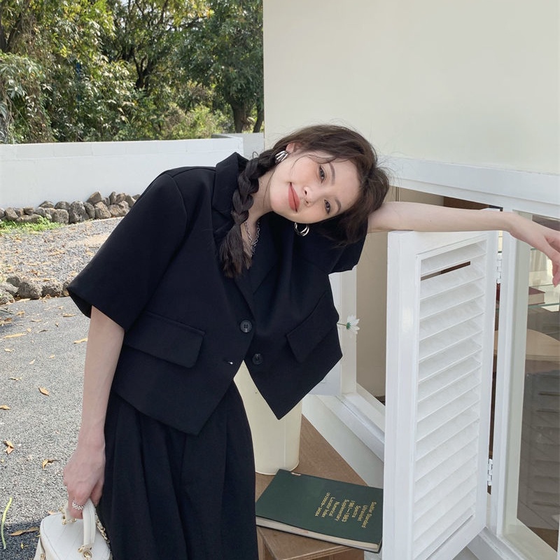 Áo khoác SUXI tay ngắn màu trơn dáng rộng phong cách Hàn Quốc dành cho nữ