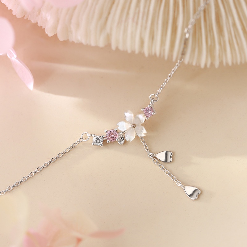 Dây chuyền bạc 925 mặt hình hoa anh đào đính đá zircon thời trang cho nữ