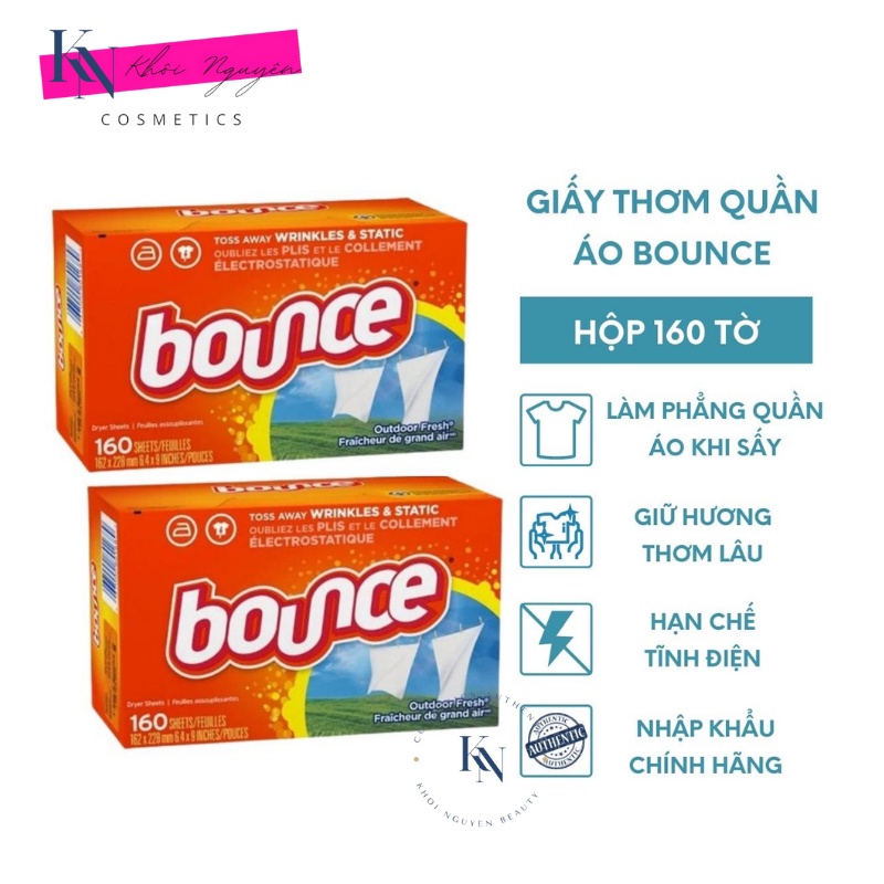 Giấy thơm quần áo Bounce Mỹ, Giấy Làm Mềm Vải Ngăn Tĩnh Điện Nguyên Hộp 160 Tờ