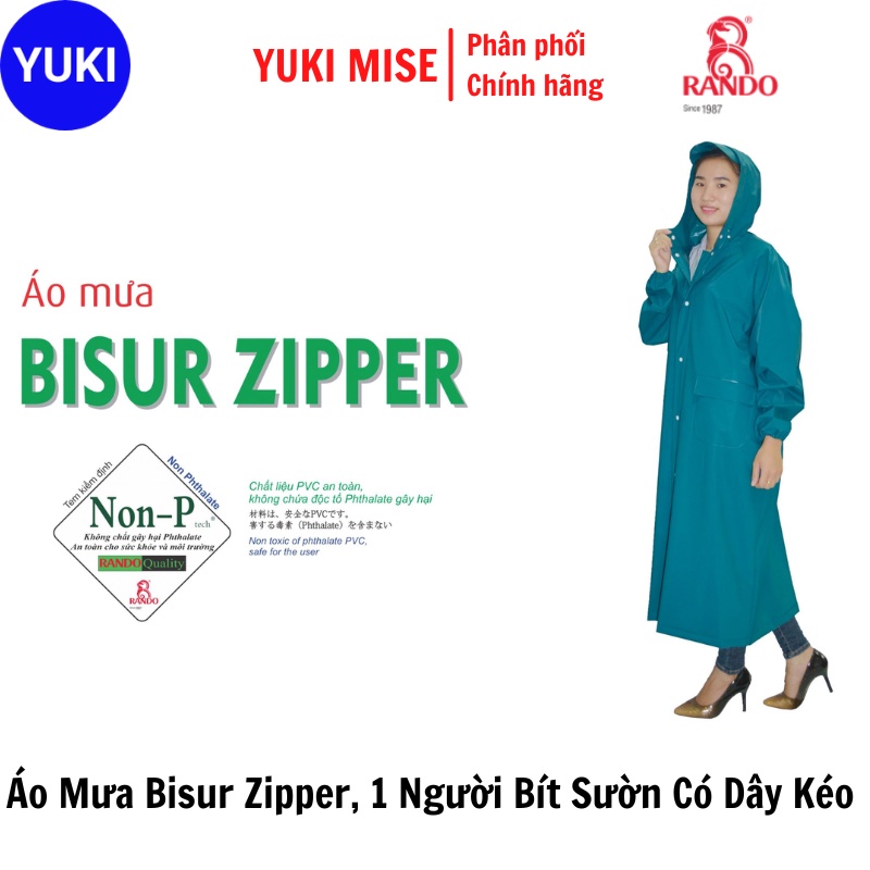 Áo Mưa Bisur Zipper Free size 1 Người Bít Sườn Có Dây Kéo, RANDO APPS-53