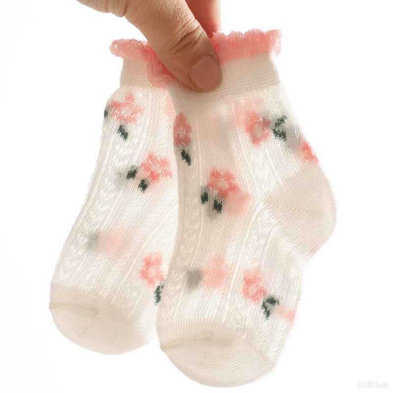 Bộ 5 Đôi Vớ Cotton Mỏng Phối Ren In Hoa Hoạt Hình Thời Trang Xuân Thu Cho Bé Gái