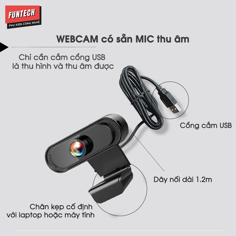 Webcam máy tính full HD 1080p cực nét có Mic dùng cho máy tính laptop full box và phụ kiện