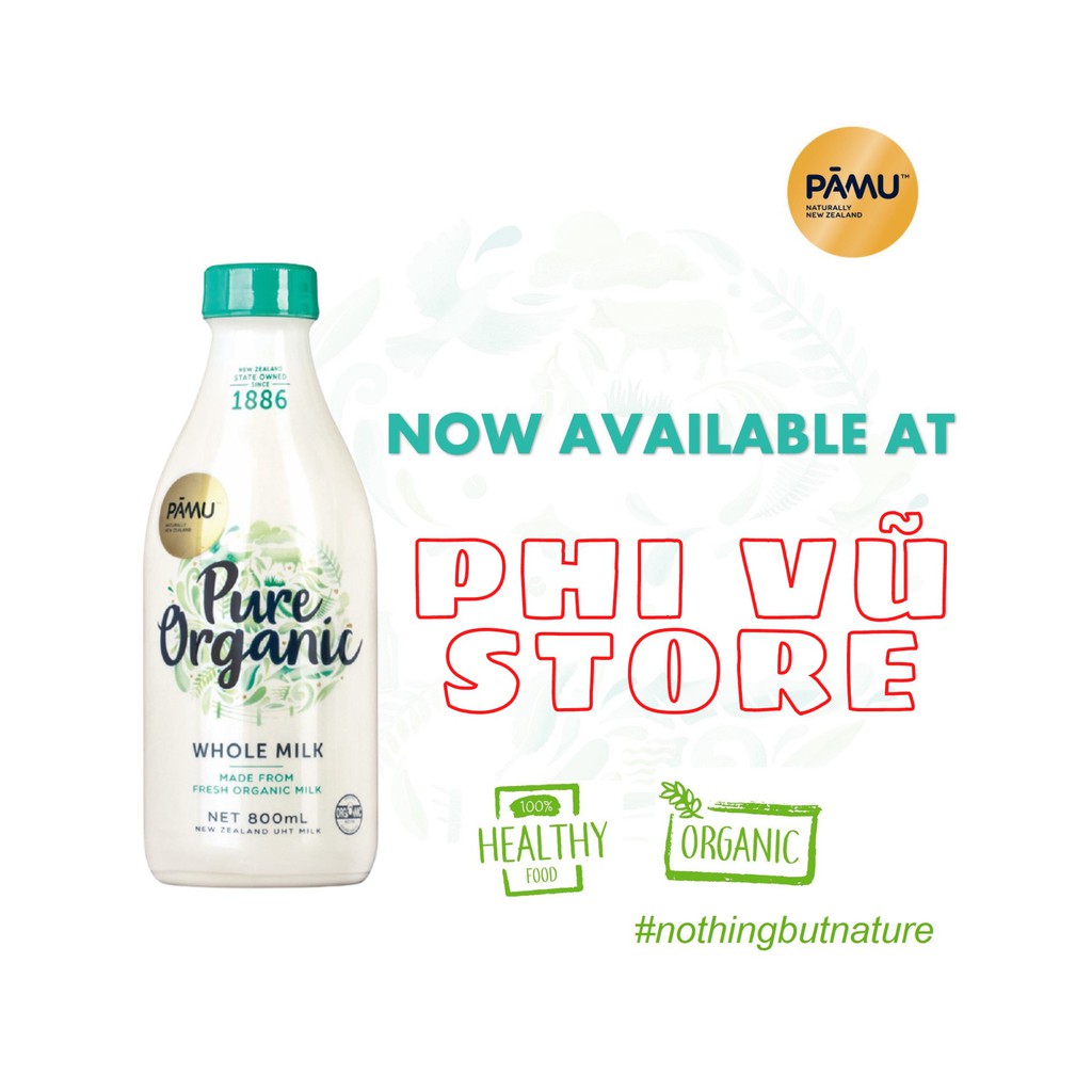 Sữa Tươi Nguyên Chất Tiệt Trùng Hữu Cơ PAMU - PURE Organic Chai 800ml