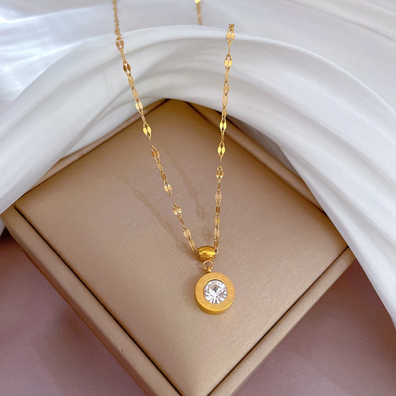 Dây chuyền titan nữ không gỉ mạ vàng 18k mặt khắc số la mã thời trang thanh lịch mẫu mới nhất