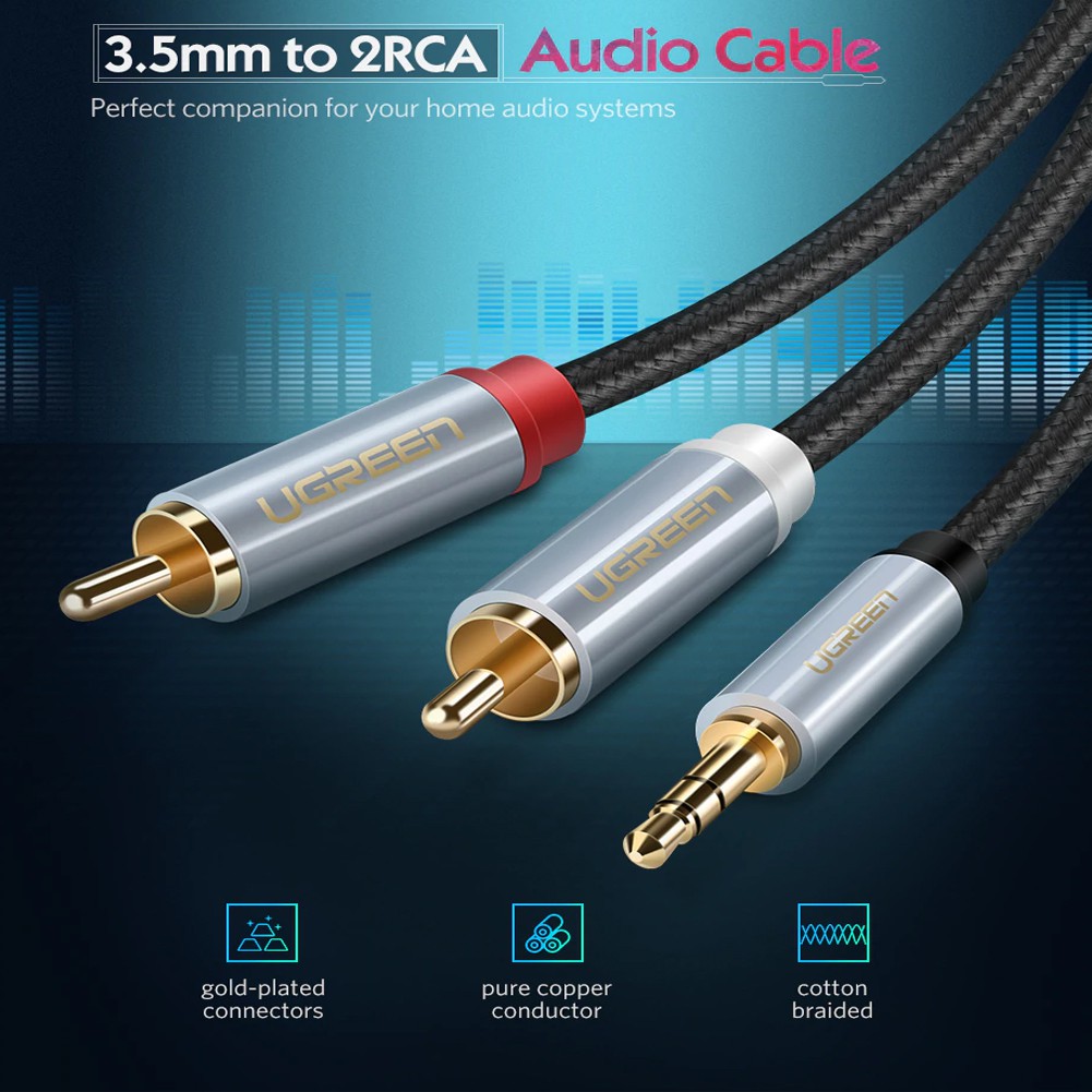 Cáp Audio 3.5mm to AV hoa sen (RCA) dài 0.5M Ugreen 40840 vỏ nhôm - Hàng Chính Hãng