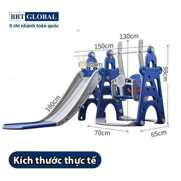 Cầu trượt xích đu cho bé, tặng kèm bóng rổ, máng dài 180cm BBT Global BSL310