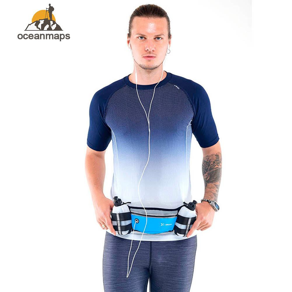 Ocean_Outdoor Running Waist Bag Kettle Fitness Sport Belt Pack w/2 Water Bottles