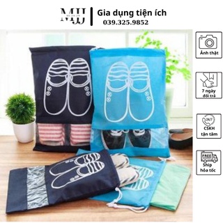 Túi đựng giầy dép du lịch chống bụi, túi dây rút bằng vải dù chống nước.