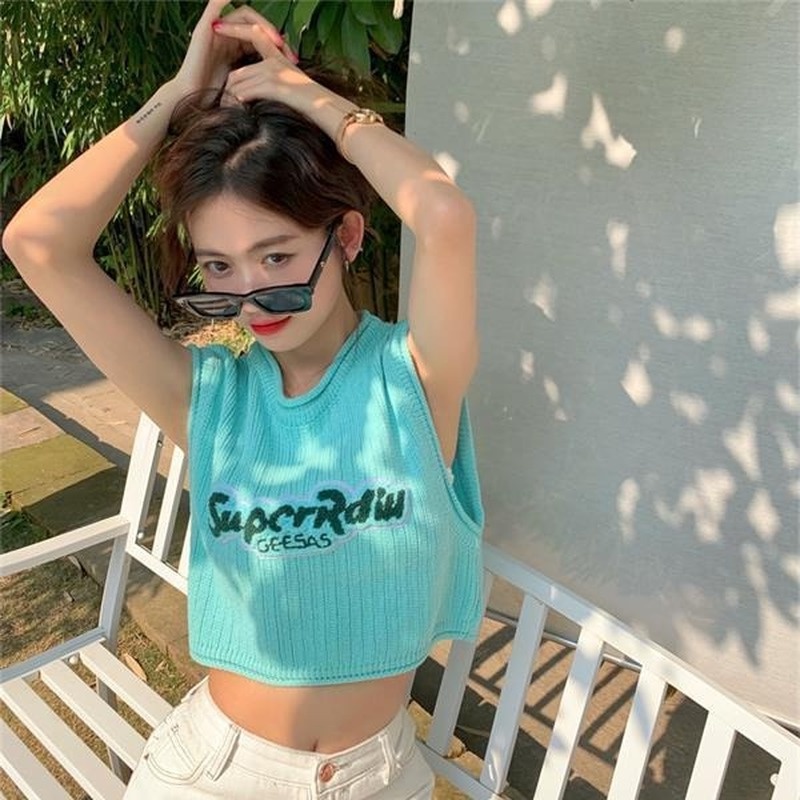 Áo Nữ Không Tay Thêu Chữ Thời Trang Hàng Mới