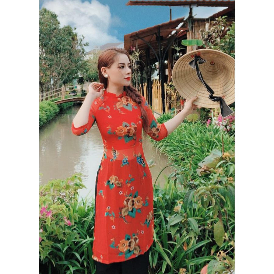 Áo dài cổ trụ hoa nhí ( KHÔNG KÈM CHÂN VÁY) – MS2038AD