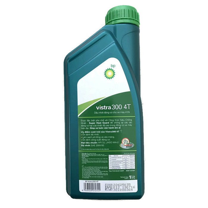 Dầu nhớt động cơ xe máy 4 thì Castrol Active (BP) Vistra 300 4T 20W-50 SPI SJ JASO MA2 (1 Lít)