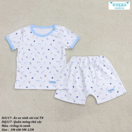 (DA117/DQ117) Dokma - Bộ quần áo cộc tay cài vai in hình bình sữa cho bé