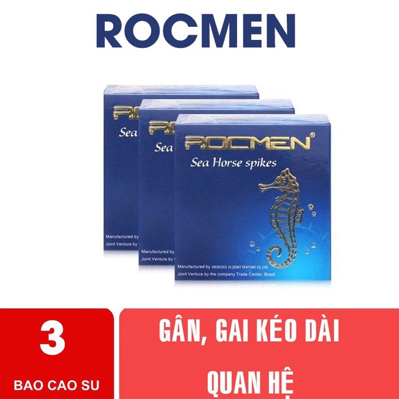 Bao cao su gai bi Rocmen Sea Horse xanh bạc hà - bcs có gai kéo dài thời gian, chống xuất tinh sớm - Hộp 3 cái