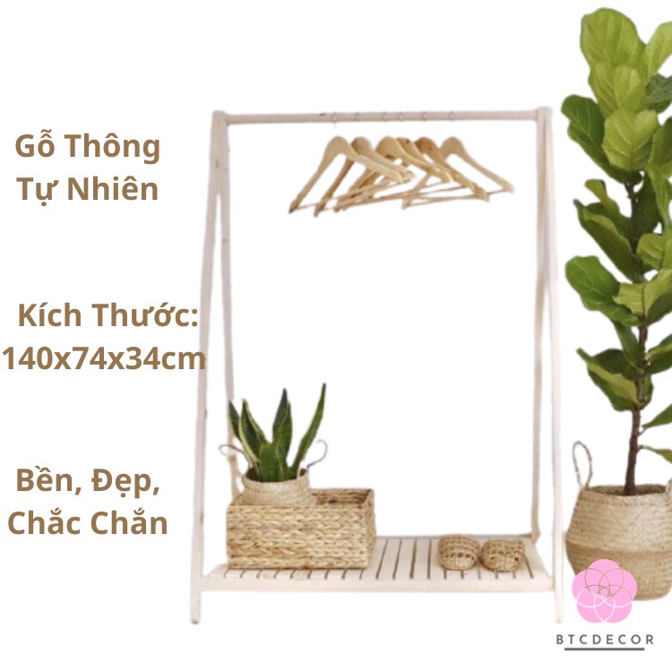 Kệ Gỗ Treo Quần Áo 1 Tầng Gỗ BTC DECOR - Giá Treo Quần Áo Chữ A GỖ THÔNG NHẬP KHẨU - Giàn Treo Đồ Đa Năng - BH 1 Năm