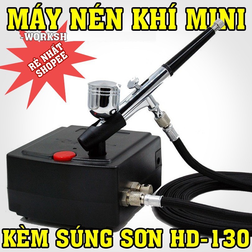 Máy nén khí mini kèm súng phun sơn Airbrush HD-130 - Máy phun sơn mini