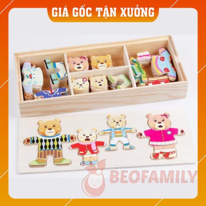 [Mã Sale Khủng] Ghép Hình Thời Trang Cho Gia Đình Gấu – BEOFAMILY – đồ chơi gỗ, an toàn, không hóa chất