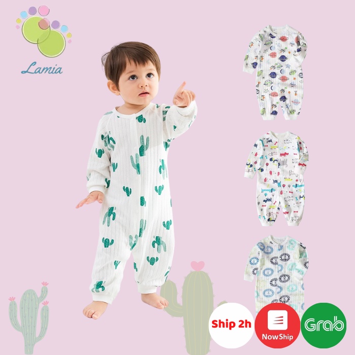 Áo liền quần dài tay thu đông họa tiết đang yêu cho bé sơ sinh Lamia 𝟏𝟕𝐁𝐃𝐃